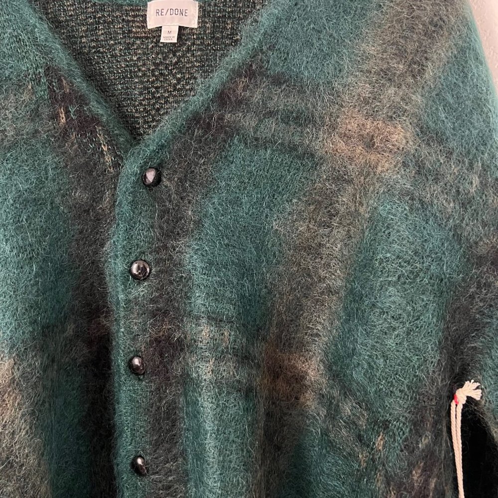$495 NWT RE/DONE EMERALD PLAID 60S VNECK CARDIGAN SWEATER SZ MEDIUM - Picture 3 of 8